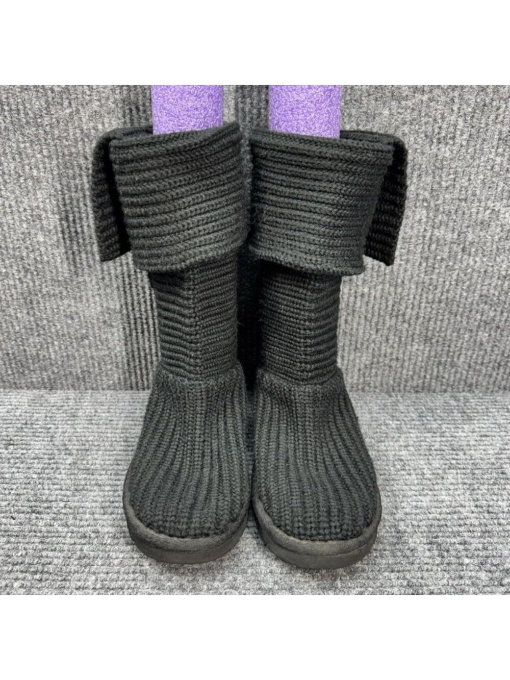 UGG Australia Classic Cardy Knit Boots Womens 7 Black Foldover Tall Sweater 5819 - Picture 2 of 11
